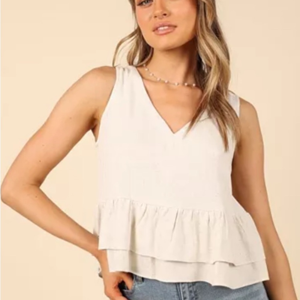 Petal & Pup Cream Peplum Tiered Tank Top